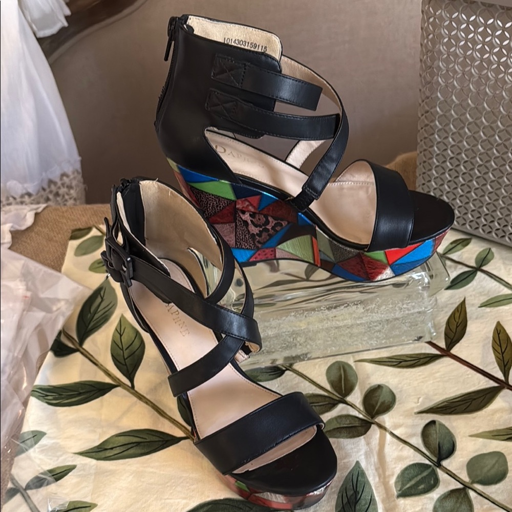 Black Wedge Shoes with colorful accents